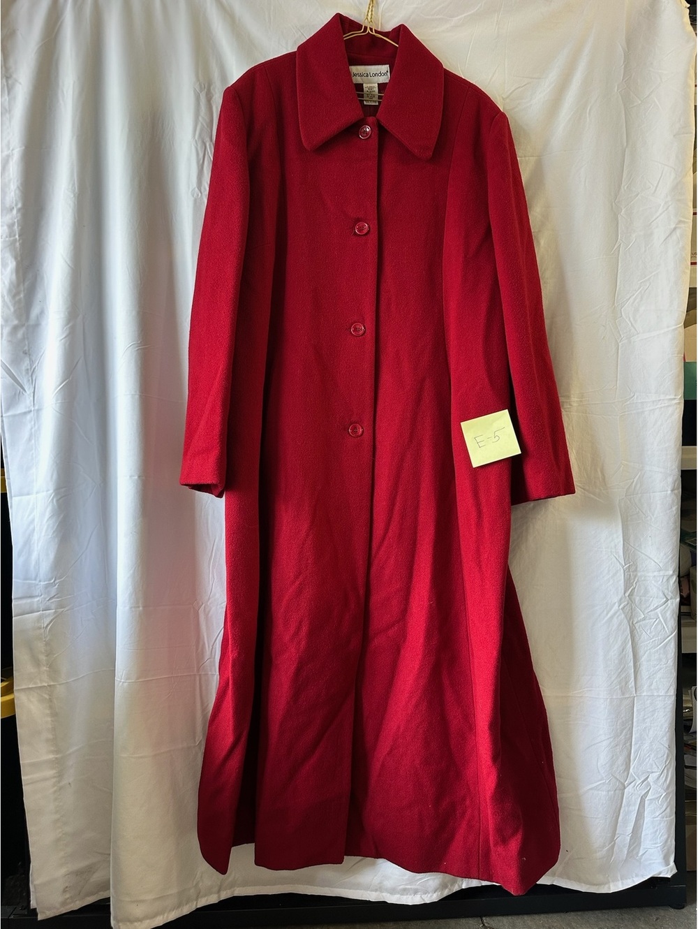 Jessica London Women's Red Wool Blend Long Coat Size 16WT E-5